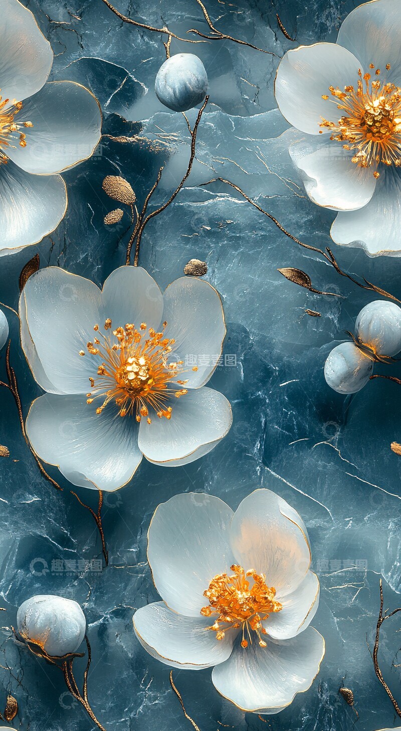 高清大图下载【趣麦麦图】灰白花卉纹样2