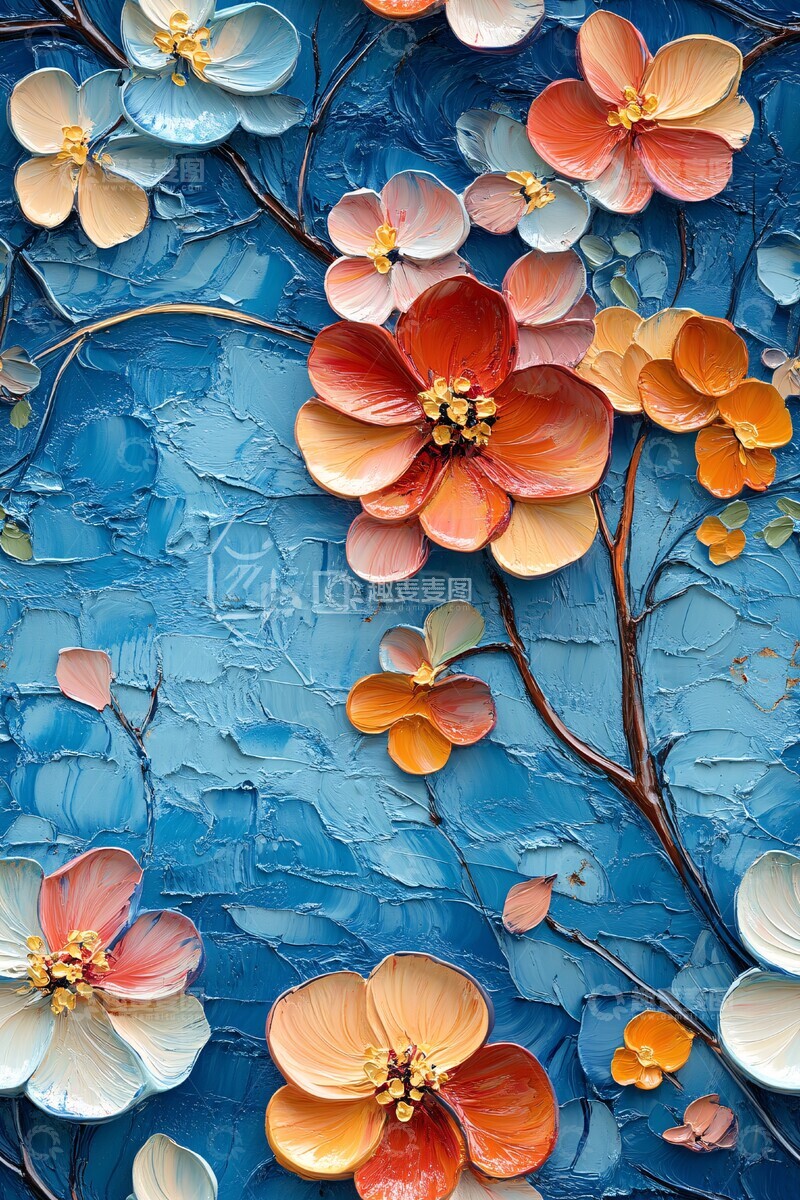 高清大图下载【趣麦麦图】三维油画花卉图案1