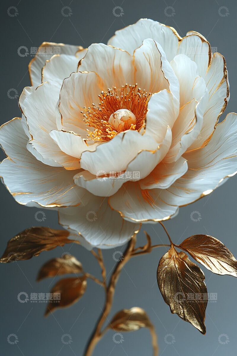 高清大图下载【趣麦麦图】白牡丹浮雕牡丹浮雕金色1