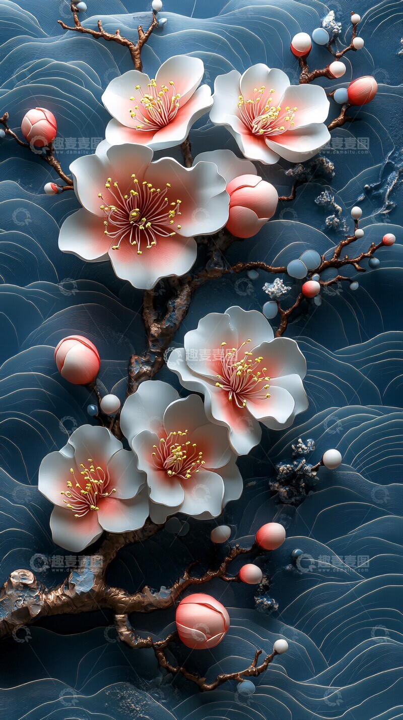 高清大图下载【趣麦麦图】桃花浮雕彩色图