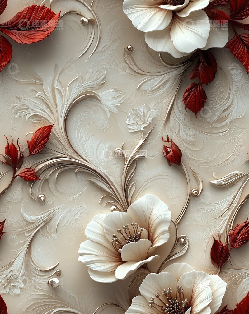高清大图下载【趣麦麦图】红白花纹壁纸2