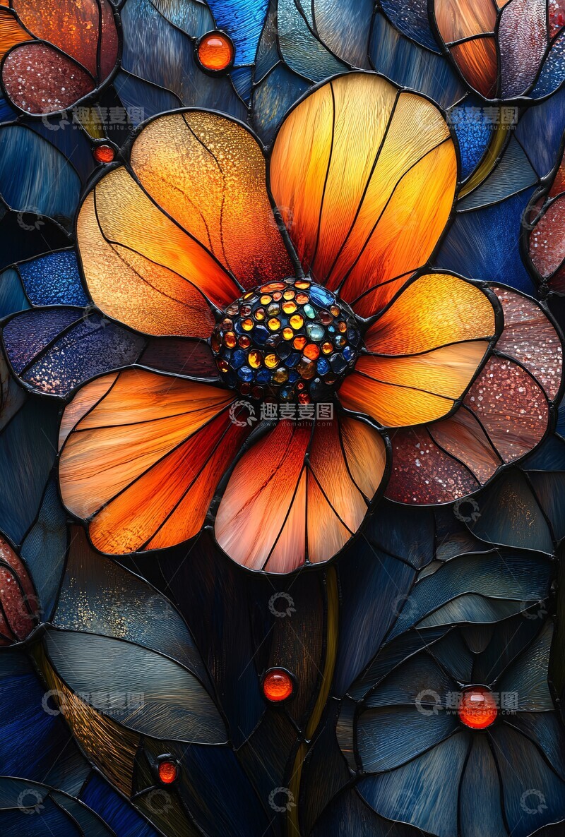 高清大图下载【趣麦麦图】彩色玻璃花朵1