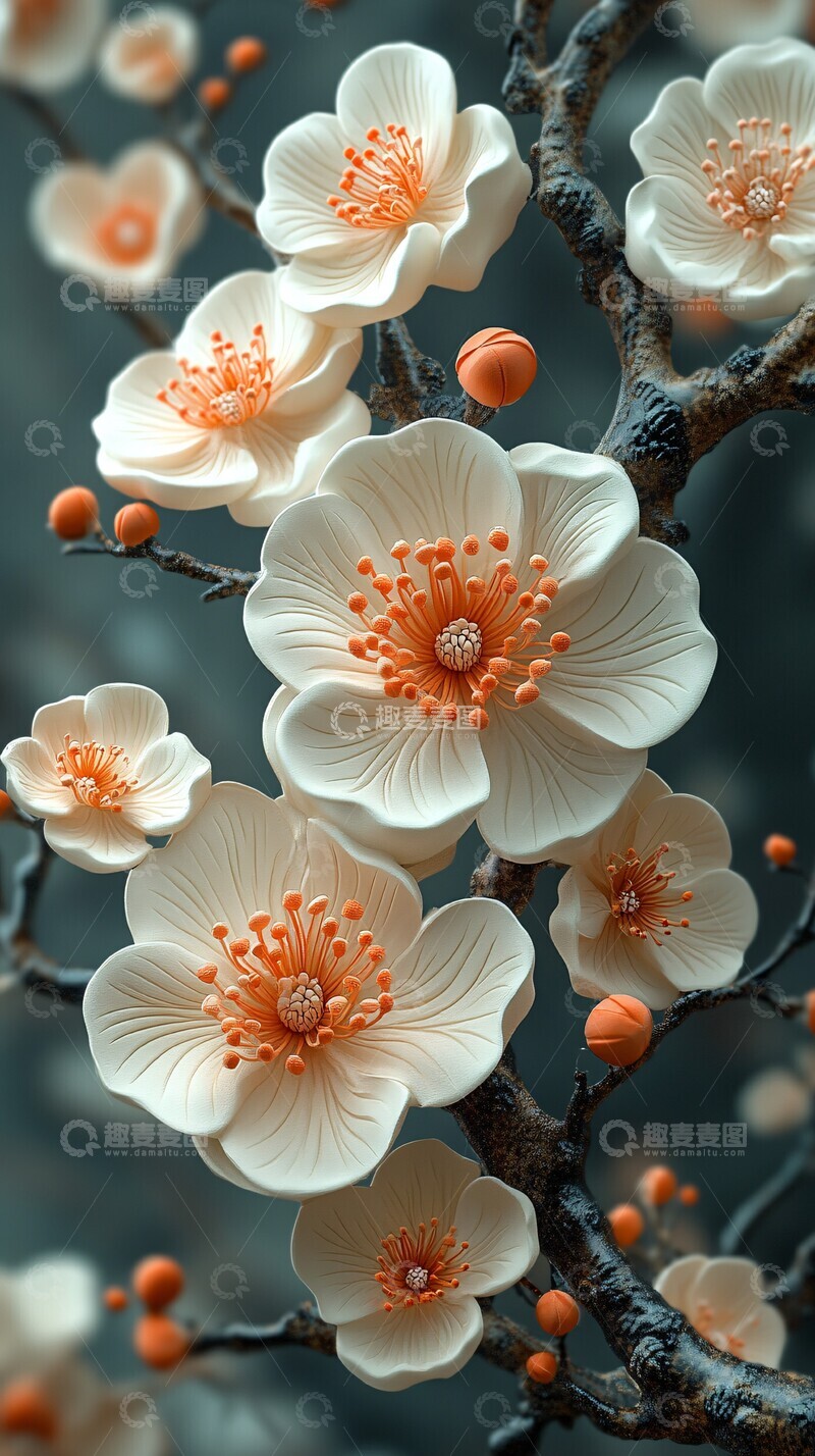 高清大图下载【趣麦麦图】桃花浮雕彩色图1