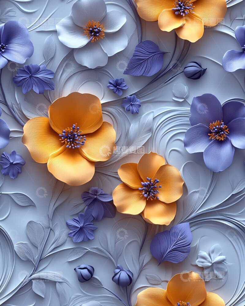 高清大图下载【趣麦麦图】黄色紫色花墙纸2