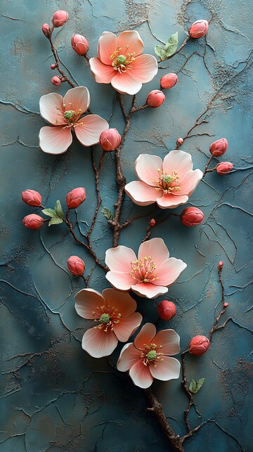 桃花浮雕彩色图2