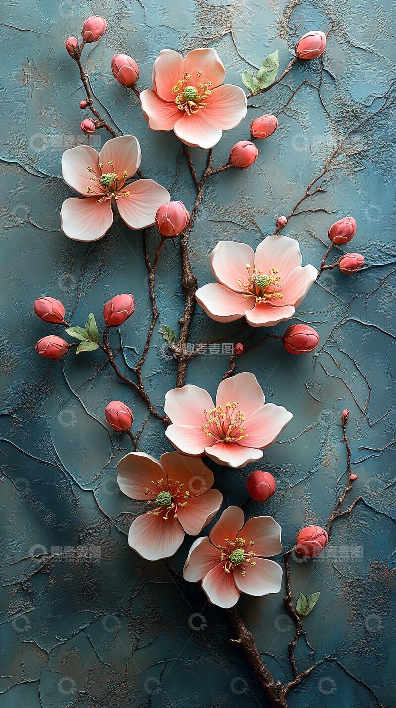 高清大图下载【趣麦麦图】桃花浮雕彩色图2
