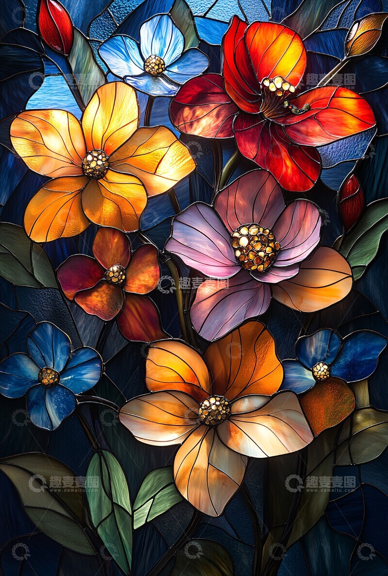 高清大图下载【趣麦麦图】彩色玻璃花朵3