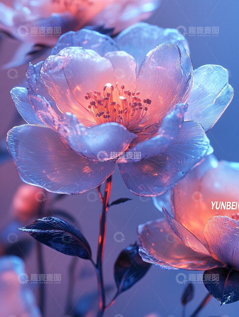 高清大图下载【趣麦麦图】透明牡丹飘浮2