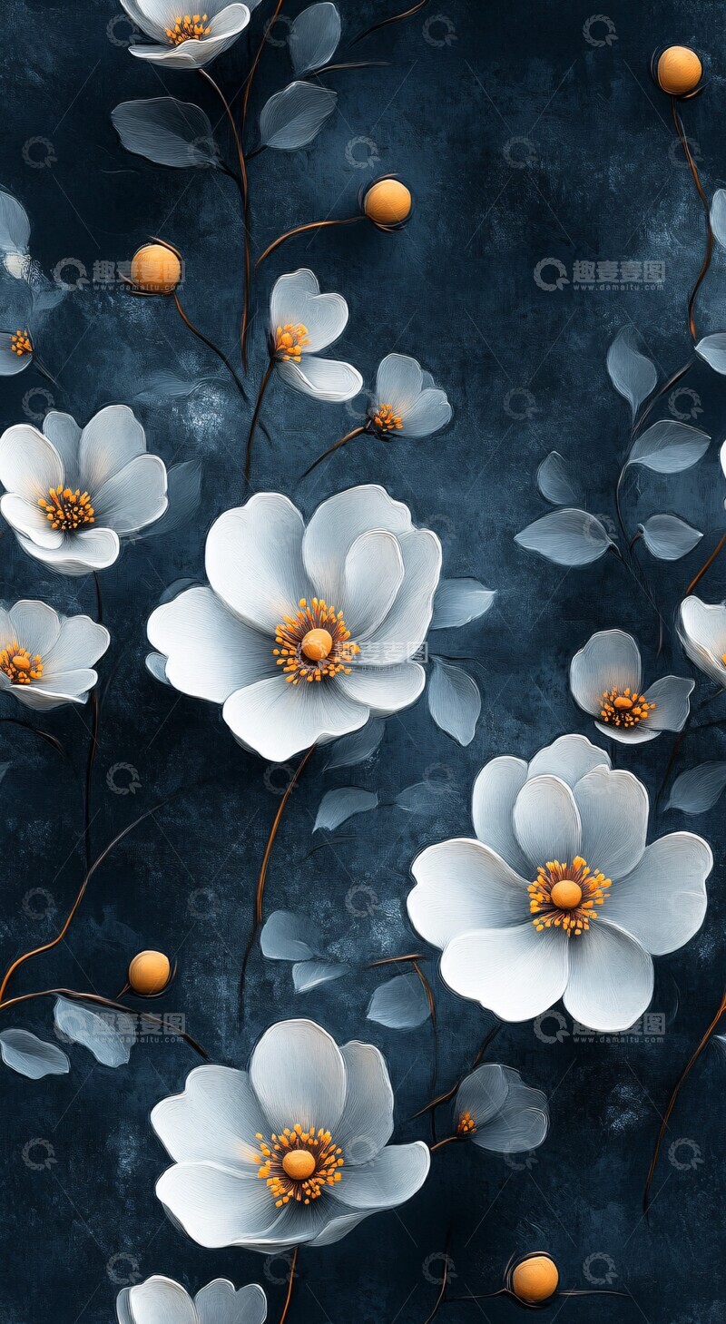 高清大图下载【趣麦麦图】灰白花卉纹样