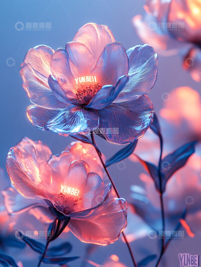 高清大图下载【趣麦麦图】透明牡丹飘浮