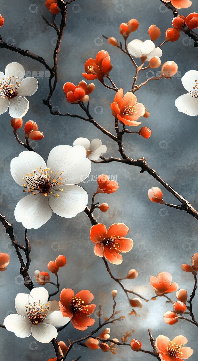 高清大图下载【趣麦麦图】灰白花卉纹样3