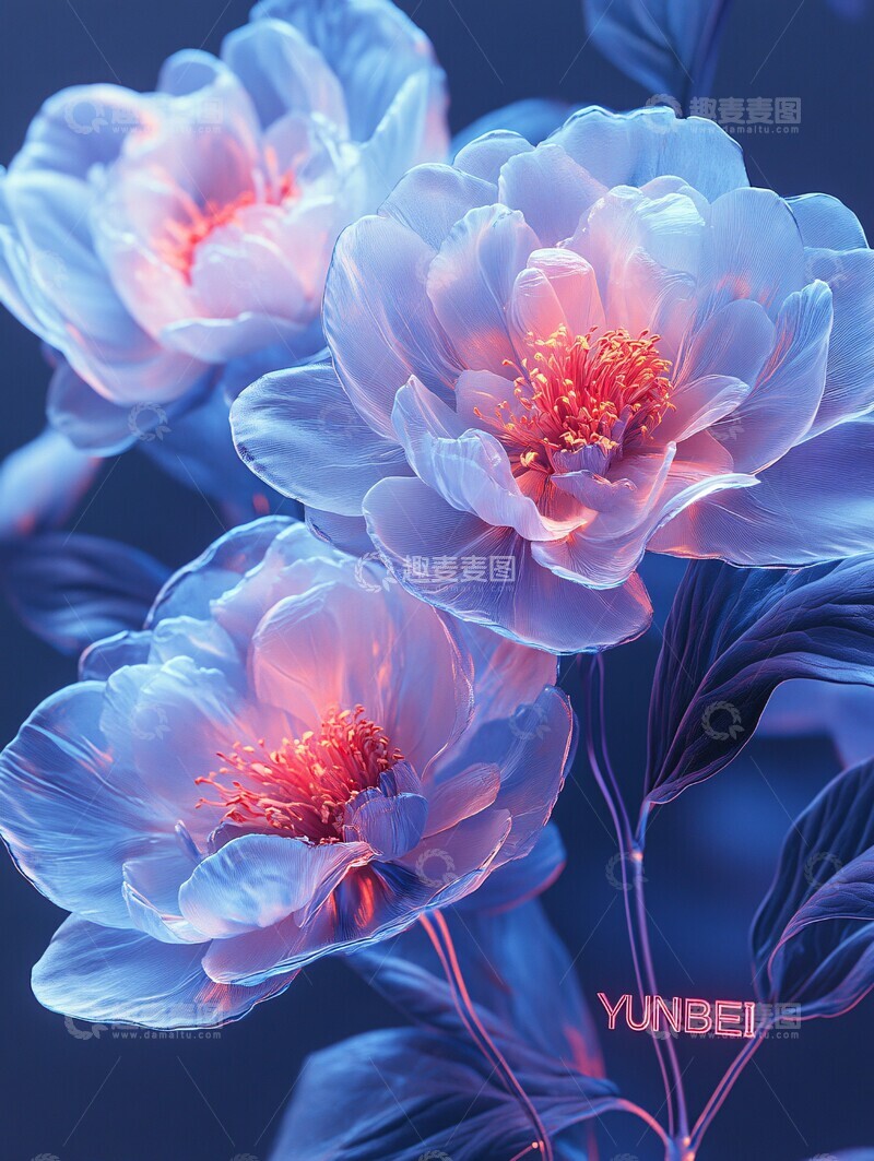 高清大图下载【趣麦麦图】透明牡丹飘浮1