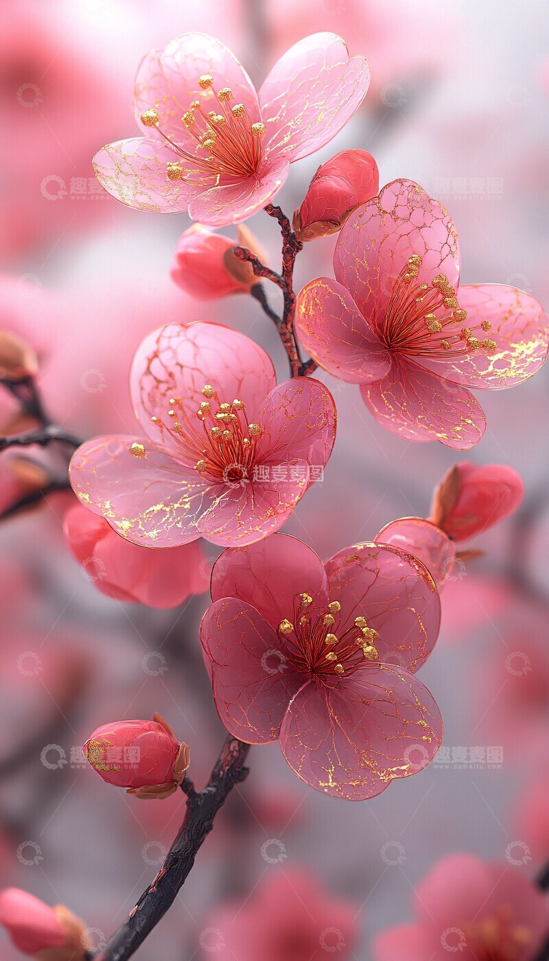 高清大图下载【趣麦麦图】樱花叶金纹樱花叶子动画2