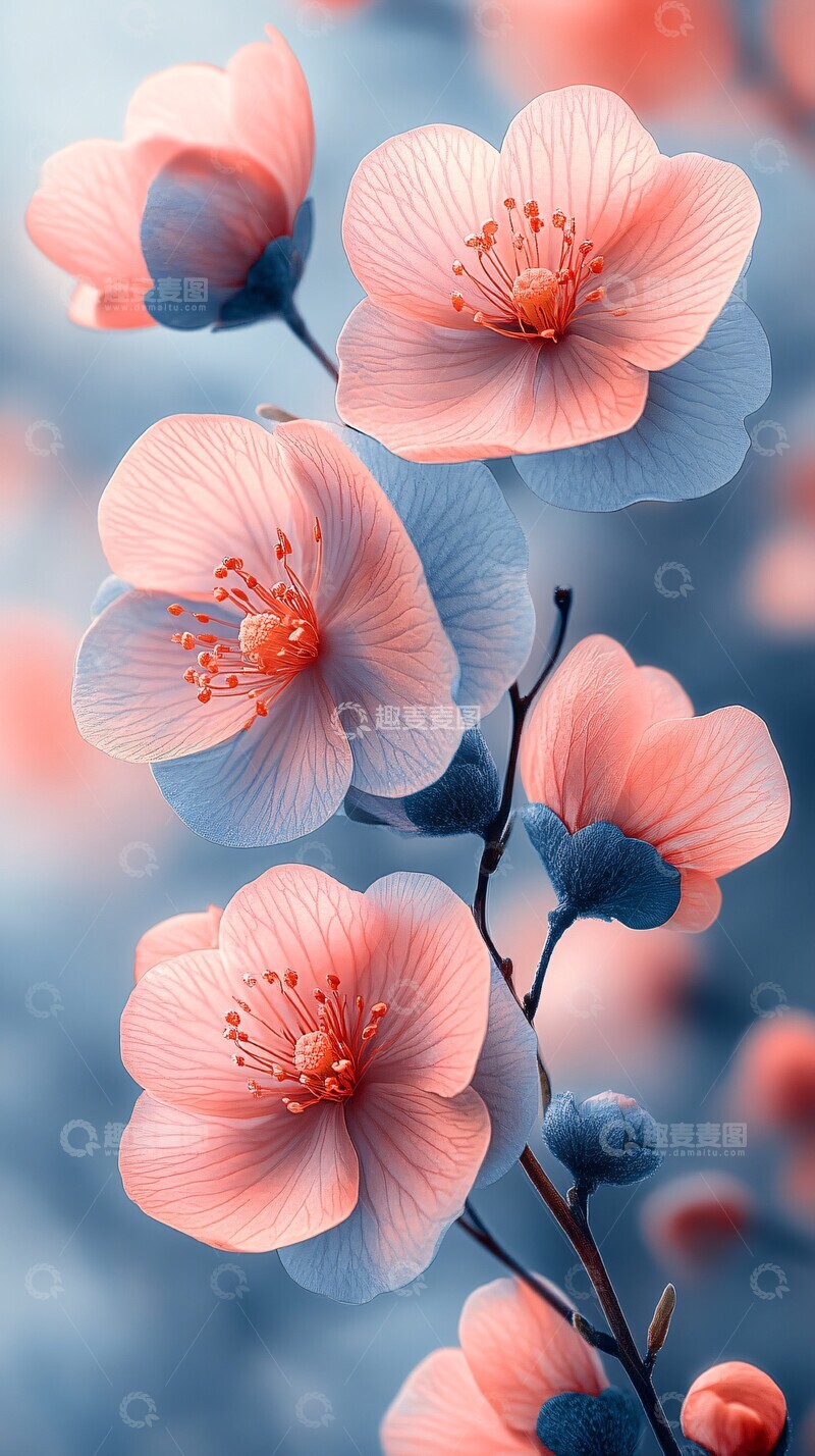 高清大图下载【趣麦麦图】粉色蓝色花卉壁纸3