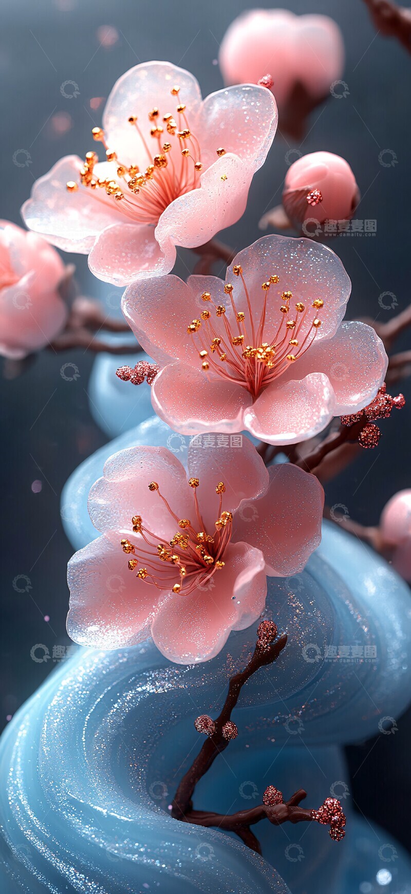 高清大图下载【趣麦麦图】蓝粉大理石花纹背景1