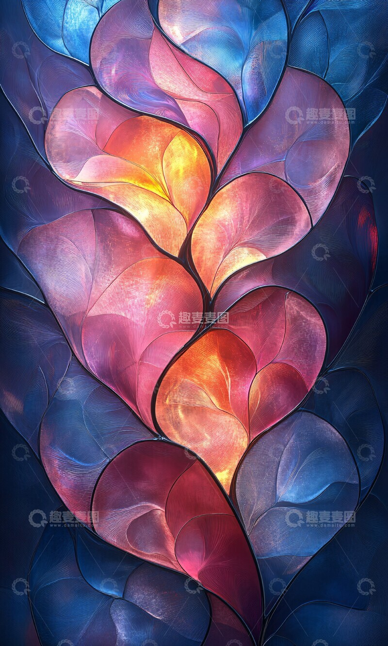 高清大图下载【趣麦麦图】-粉蓝渐变玻璃花窗1