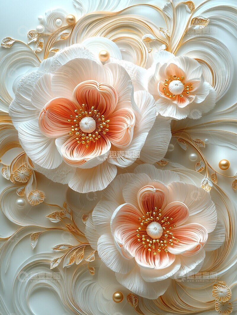 高清大图下载【趣麦麦图】粉色牡丹白花金珠3