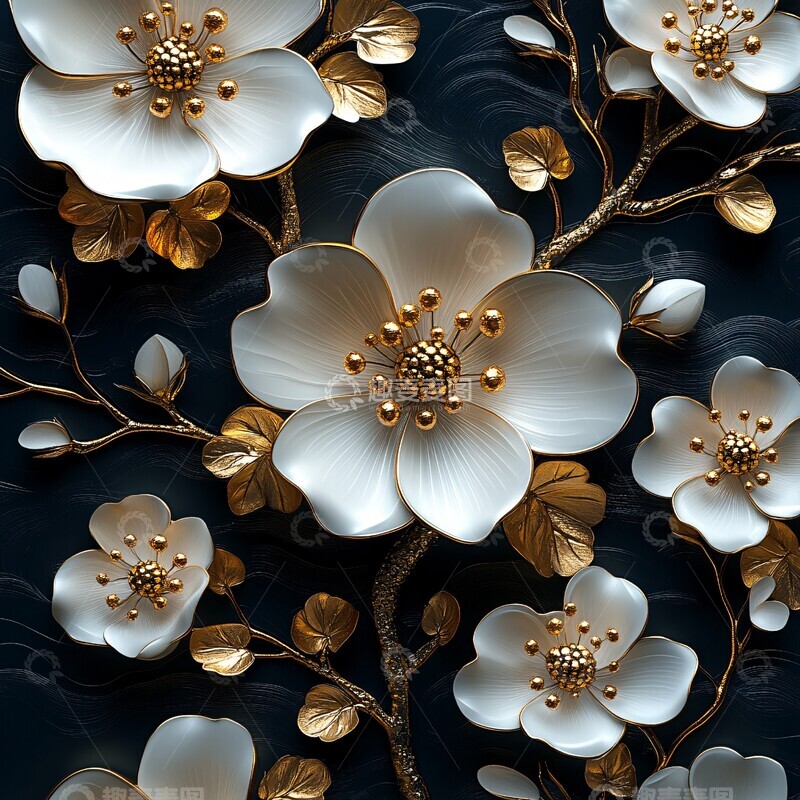 高清大图下载【趣麦麦图】白金花黑背景