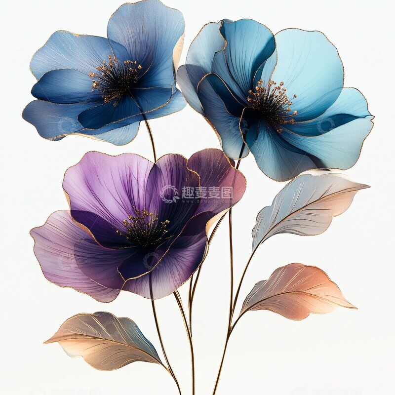 高清大图下载【趣麦麦图】深紫渐变花枝1