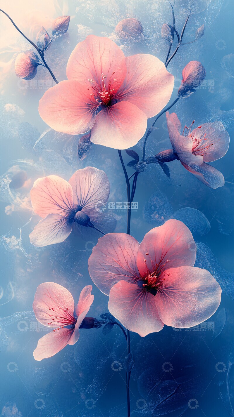 高清大图下载【趣麦麦图】粉色蓝色花卉壁纸