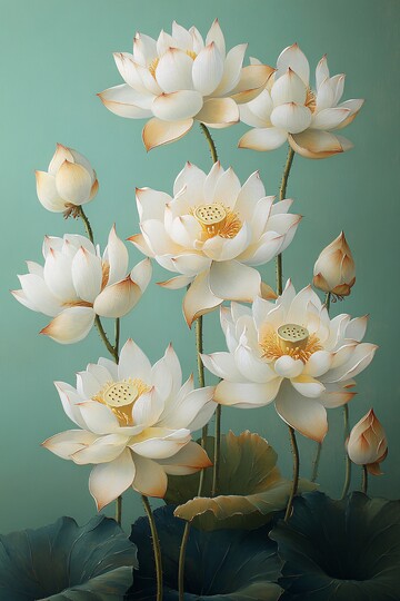 白莲金边绿底卷轴画2