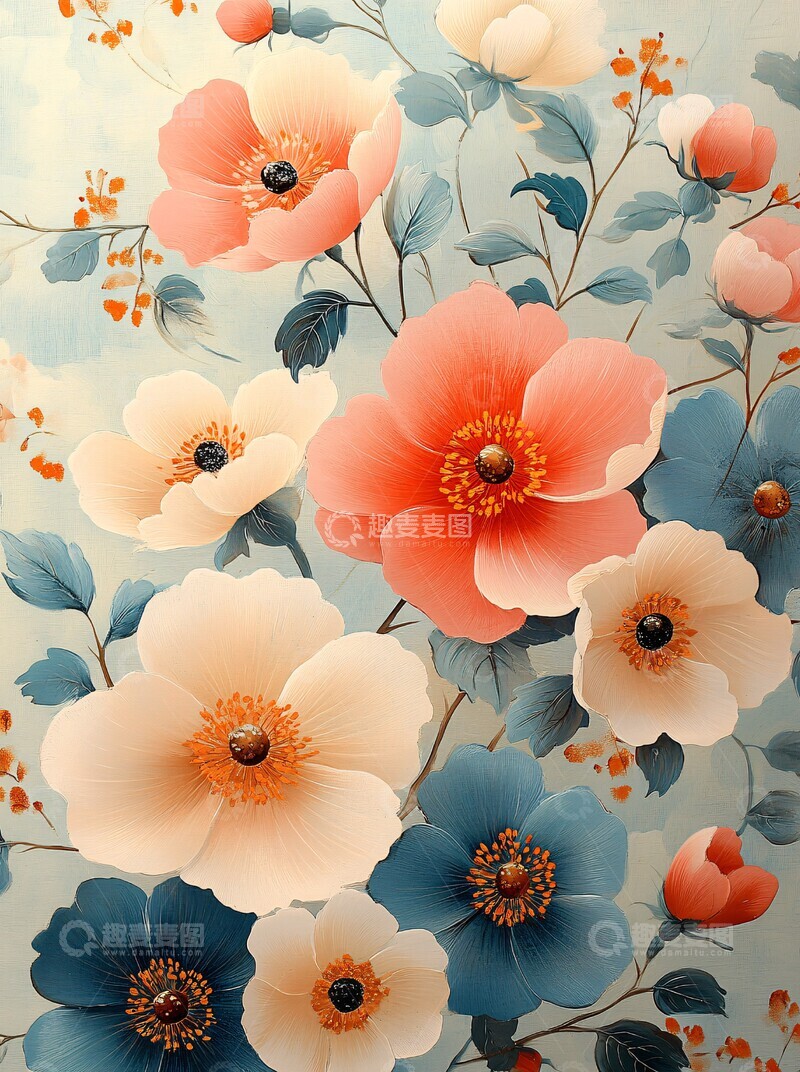 高清大图下载【趣麦麦图】复古花卉印花图案1