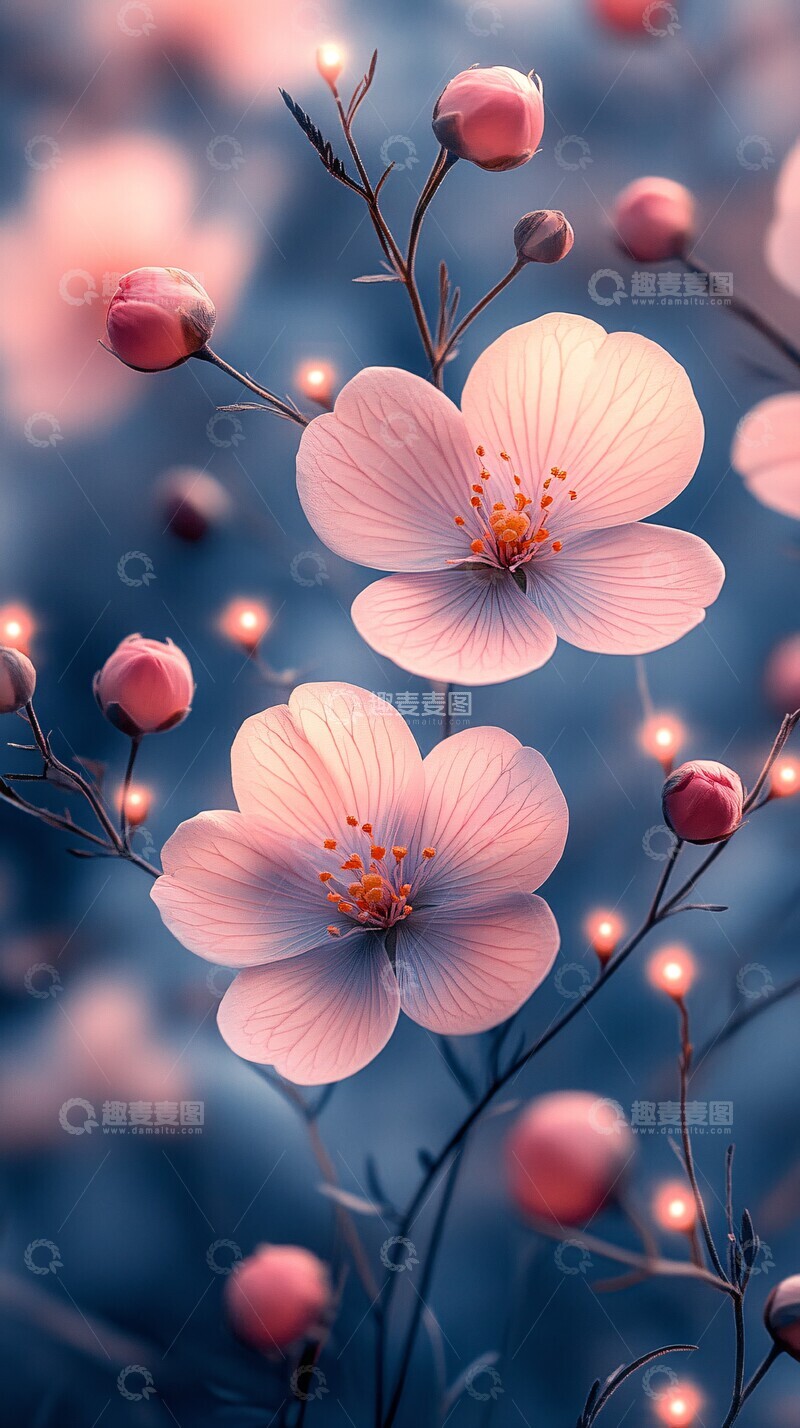 高清大图下载【趣麦麦图】粉色蓝色花卉壁纸2