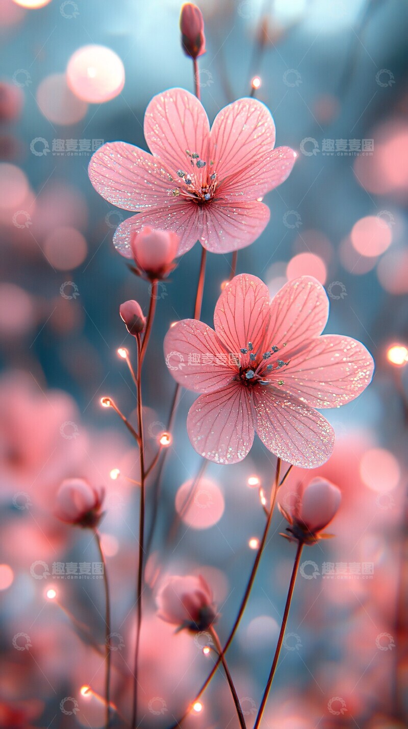 高清大图下载【趣麦麦图】粉色花朵闪粉背景2