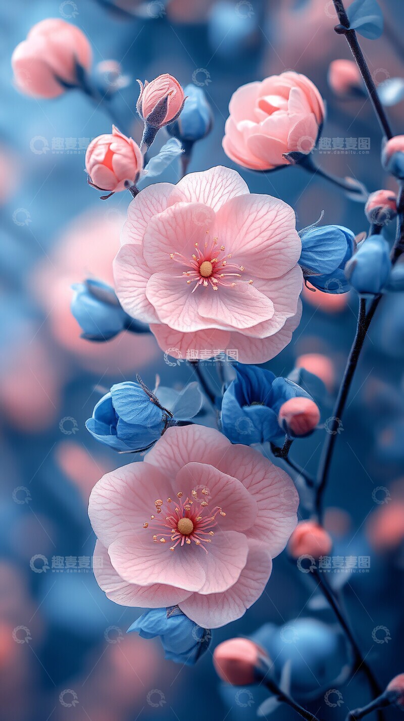 高清大图下载【趣麦麦图】粉色蓝色花卉壁纸1