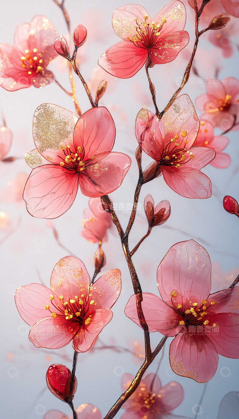 高清大图下载【趣麦麦图】樱花叶金纹樱花叶子动画3