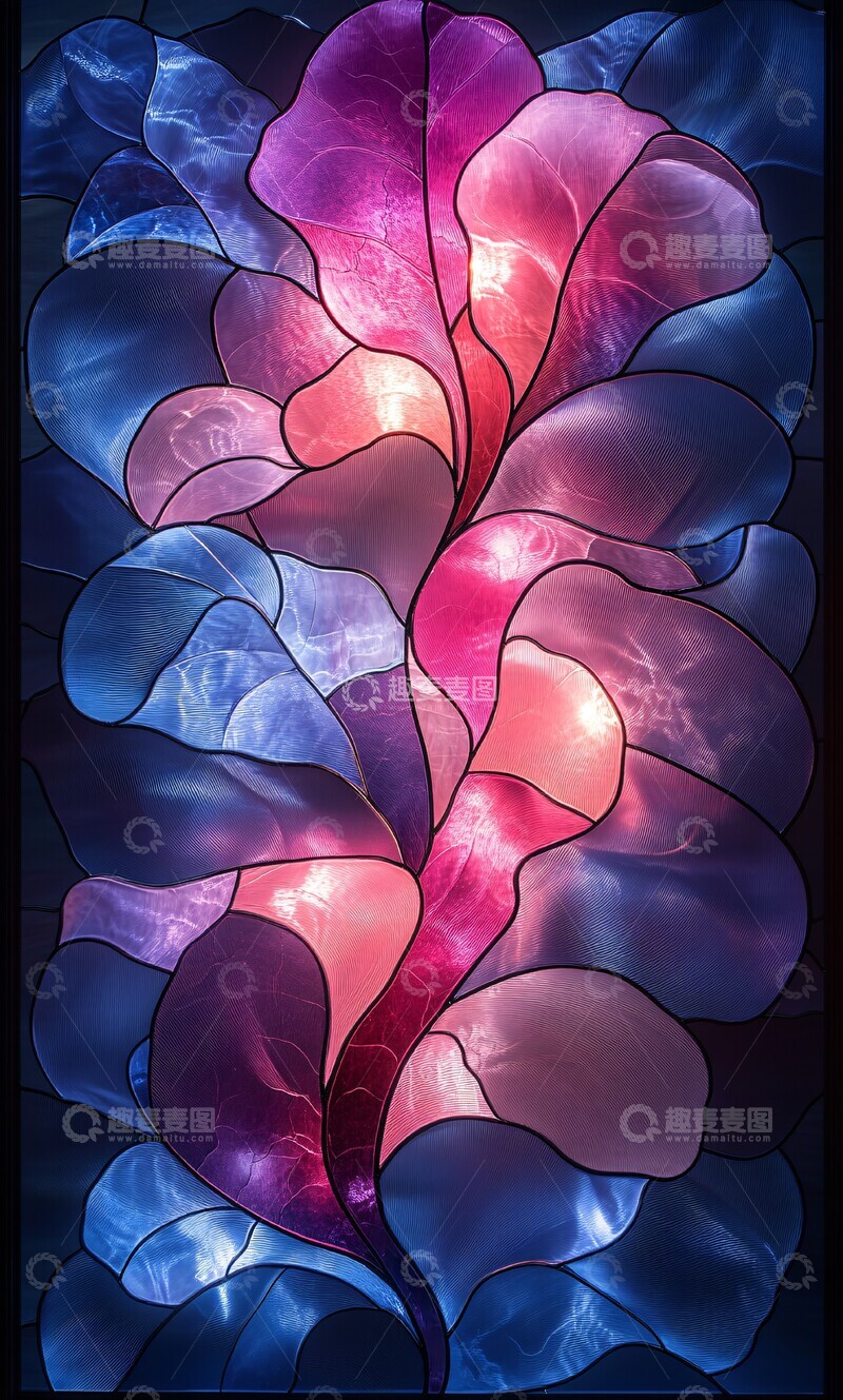 高清大图下载【趣麦麦图】粉蓝渐变玻璃花窗3