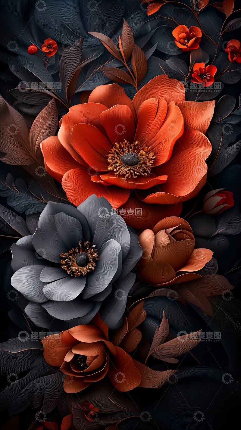 高清大图下载【趣麦麦图】花卉印花展示3