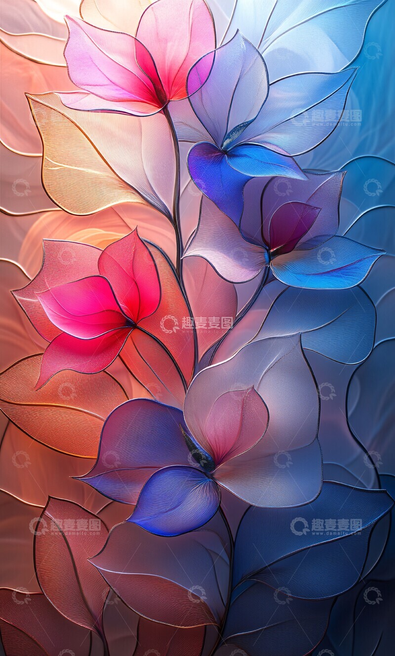 高清大图下载【趣麦麦图】-粉蓝渐变玻璃花窗