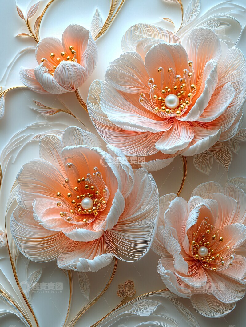 高清大图下载【趣麦麦图】粉色牡丹白花金珠