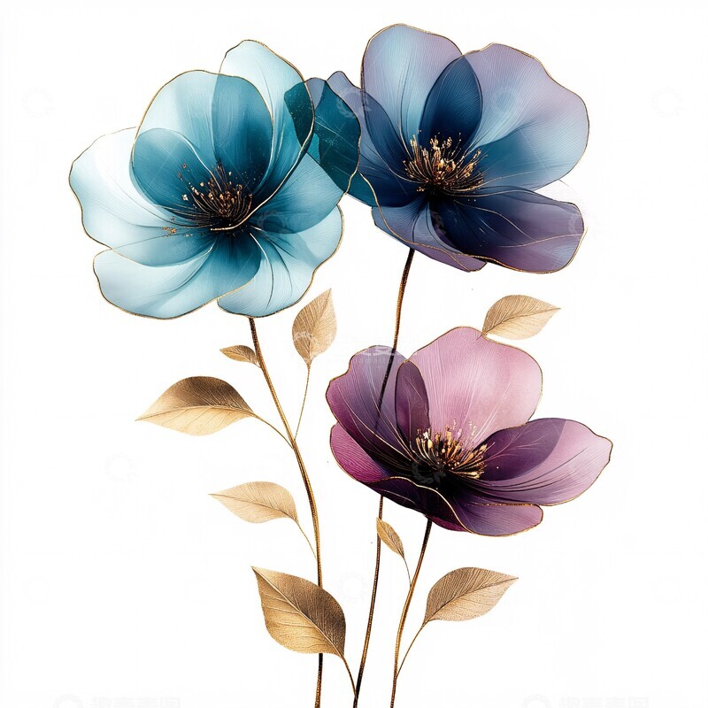 高清大图下载【趣麦麦图】深紫渐变花枝2