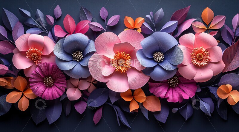 高清大图下载【趣麦麦图】粉色紫色纸花背景2