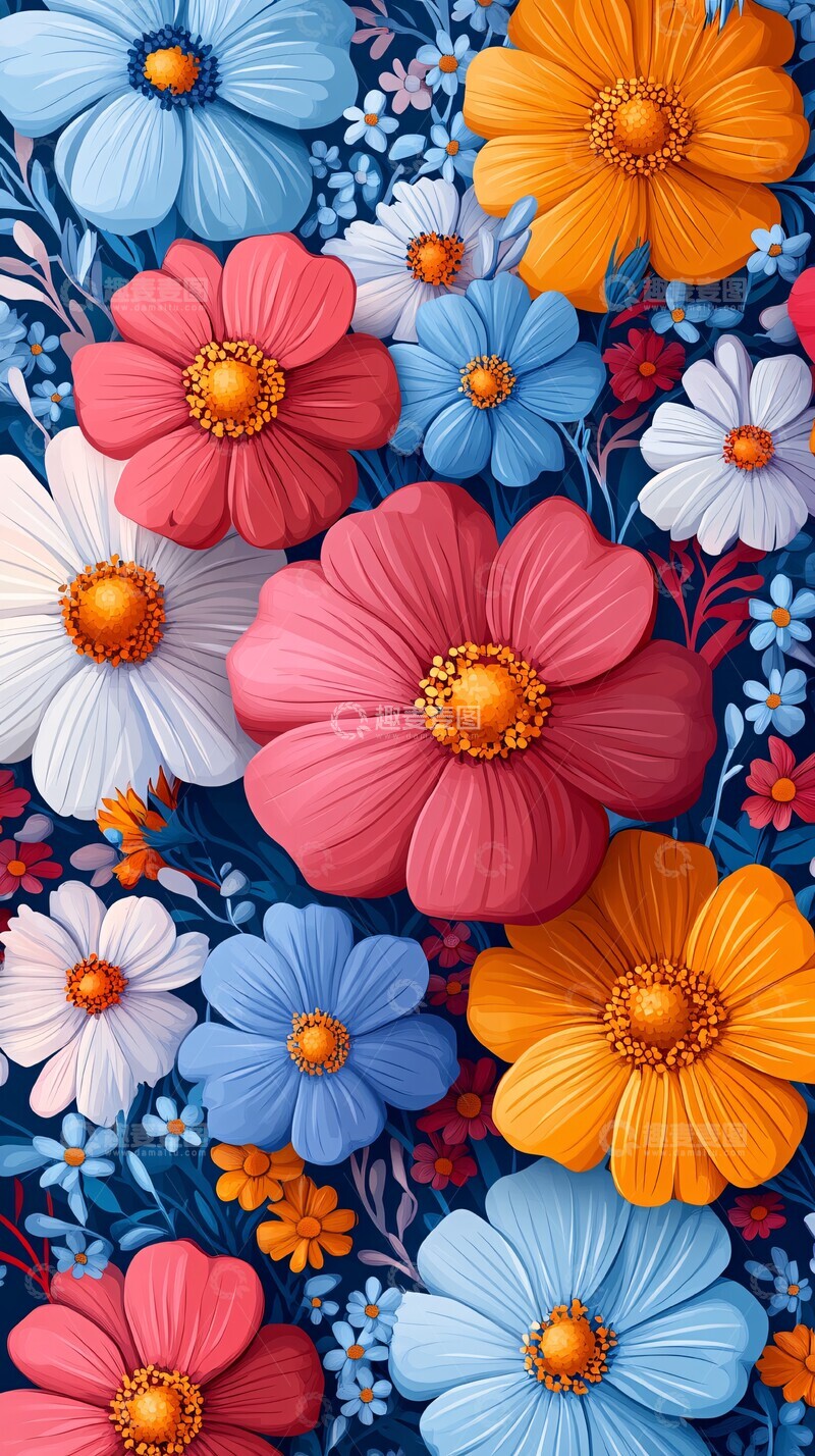 高清大图下载【趣麦麦图】彩色花朵图案