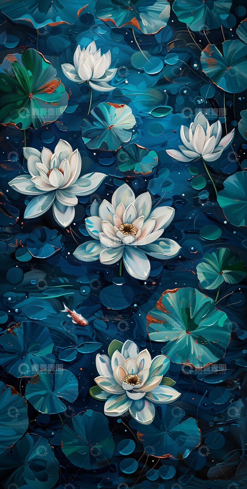 高清大图下载【趣麦麦图】白花绿叶鱼影图3