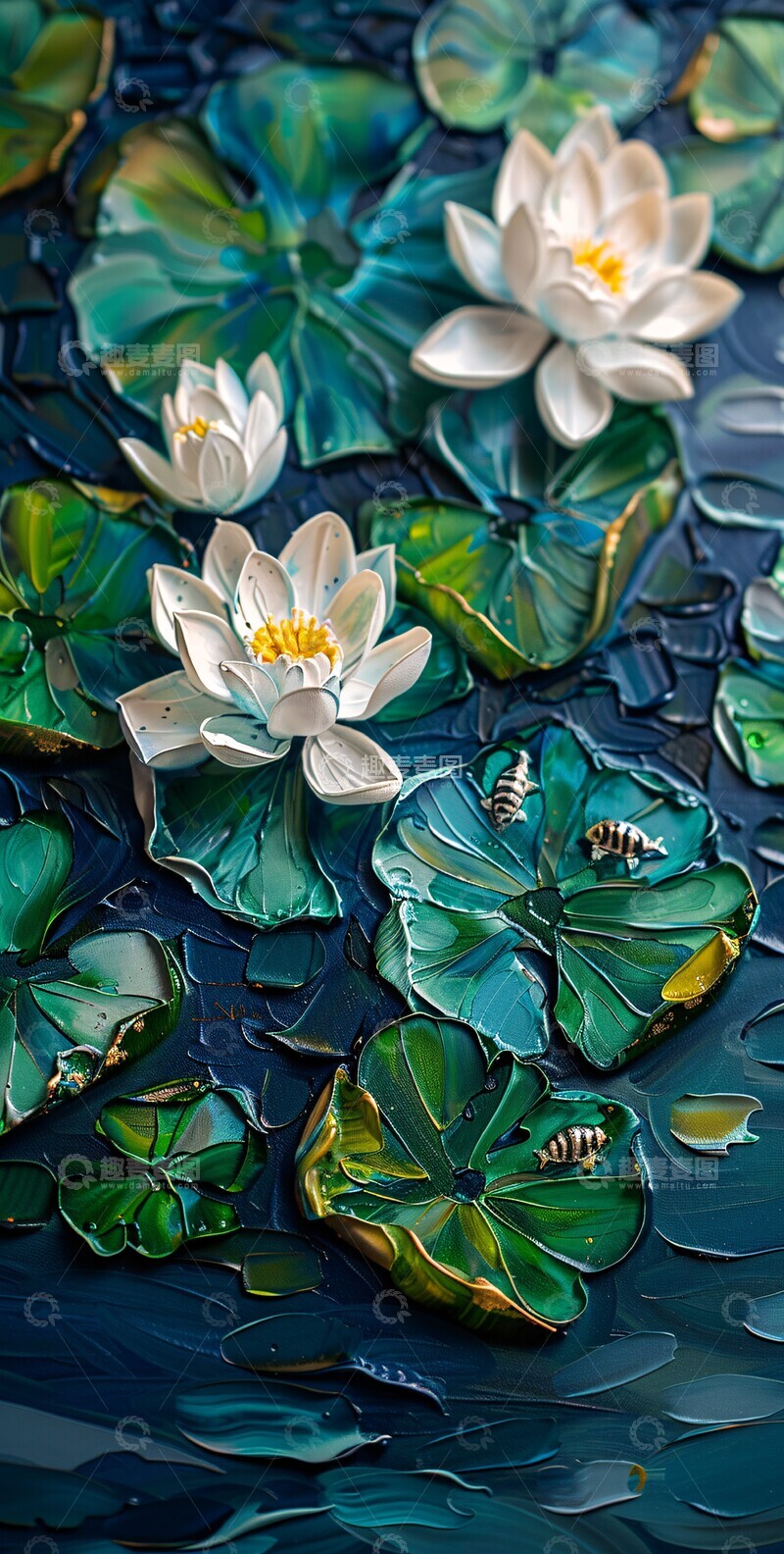 高清大图下载【趣麦麦图】白花绿叶鱼影图2