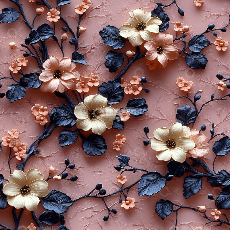 高清大图下载【趣麦麦图】粉色花卉藤蔓图案3