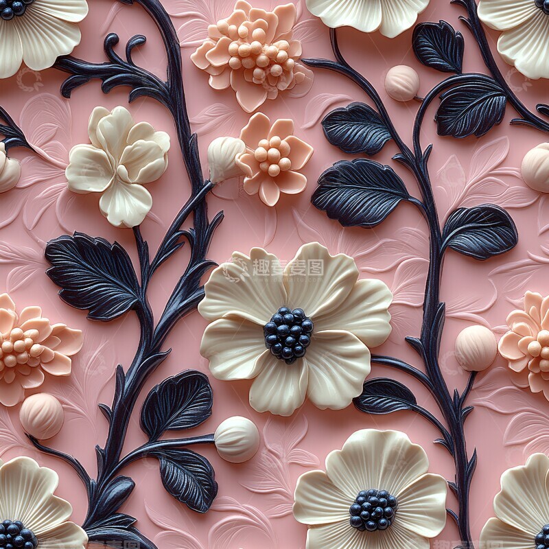 高清大图下载【趣麦麦图】粉色花卉藤蔓图案