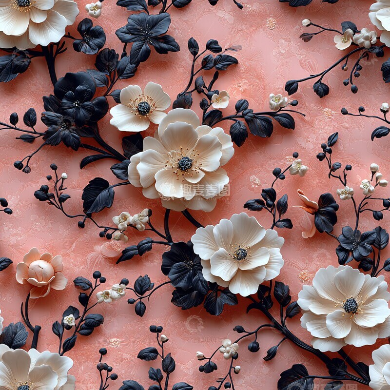 高清大图下载【趣麦麦图】粉色花卉藤蔓图案2