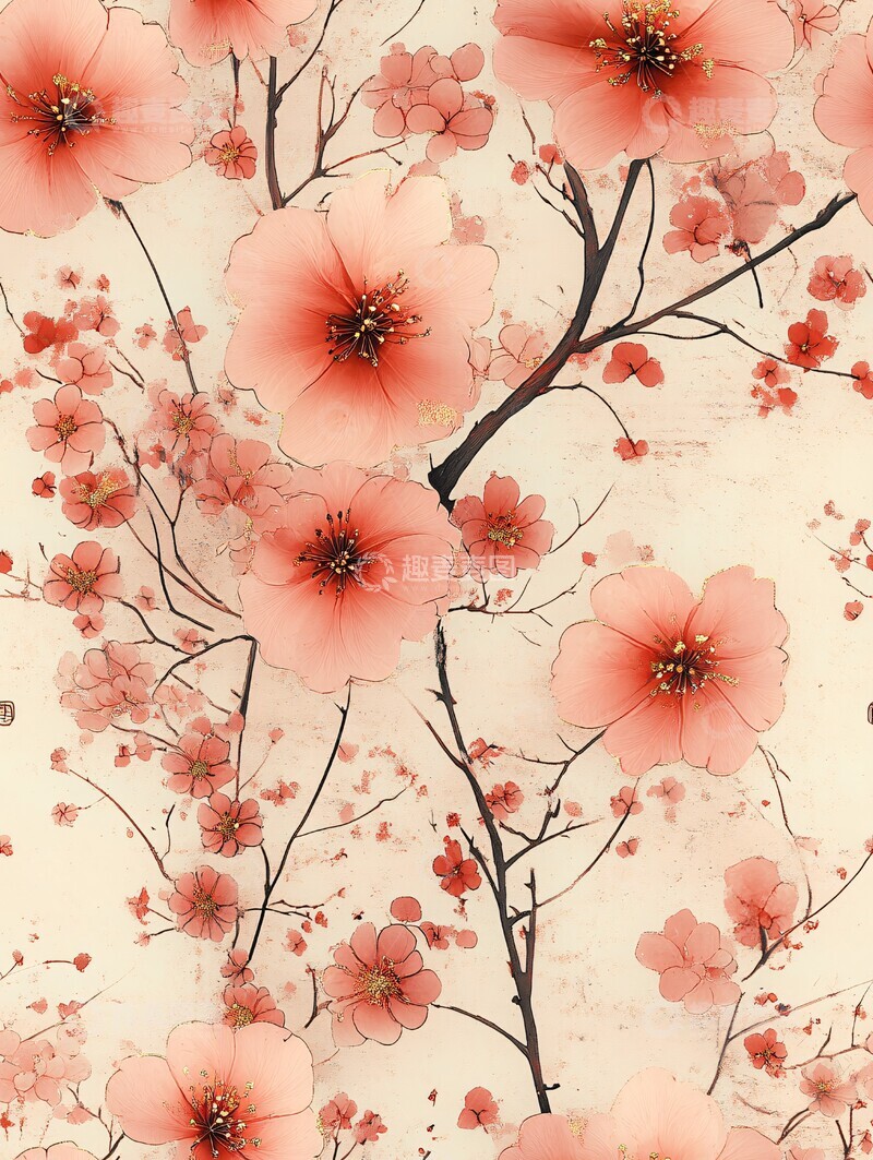 高清大图下载【趣麦麦图】日式花植无缝纹样