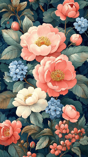 粉色蓝绿花卉图案
