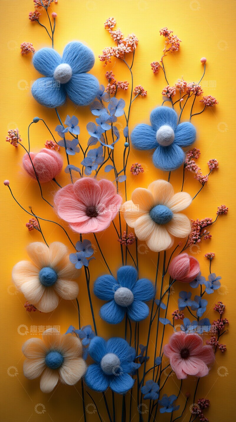 高清大图下载【趣麦麦图】毛毡花朵黄色背景2