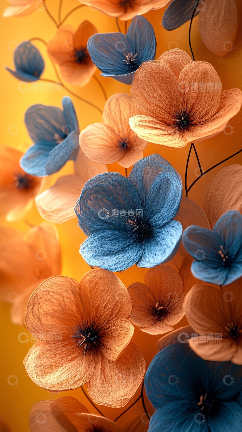 高清大图下载【趣麦麦图】毛毡花朵黄色背景1