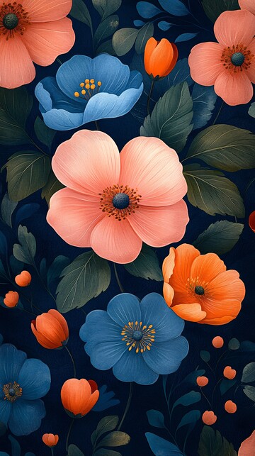 粉色蓝绿花卉图案1