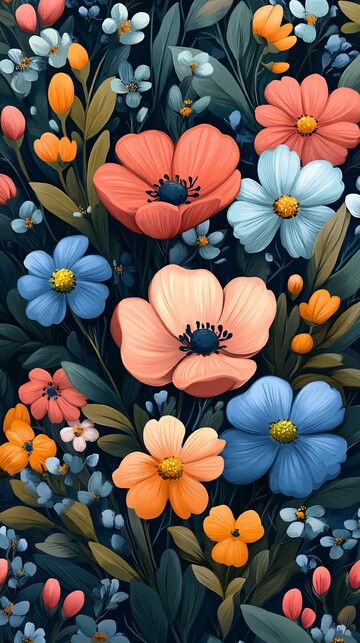 粉色蓝绿花卉图案2