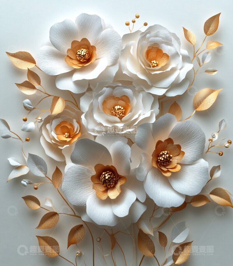 高清大图下载【趣麦麦图】白金花束纸艺墙饰