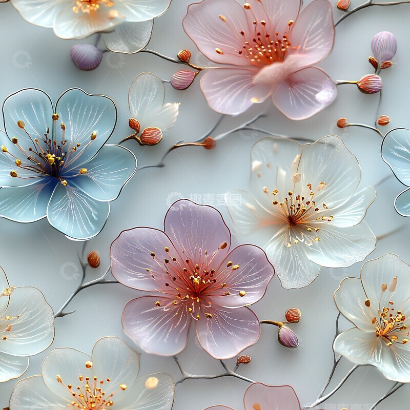 高清大图下载【趣麦麦图】樱花水纹图案2